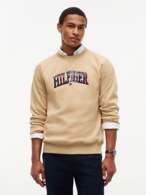 Tommy Hilfiger Men's Plaid Varsity Hilfiger Logo Sweatshirt - Classic Khaki Heather - XS