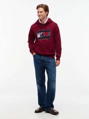 Мужское худи Tommy Hilfiger Mixed-Plaid Flag Brushed-Back, цвет: Бордовый — фото 2