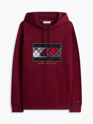 Мужское худи Tommy Hilfiger Mixed-Plaid Flag Brushed-Back, цвет: Бордовый — фото 5