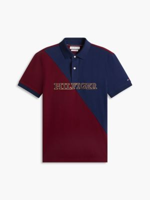 Мужское поло Tommy Hilfiger Regular Fit Diagonal Colorblock Polo, цвет: Красный / Карбоновый тёмно-синий — фото 5