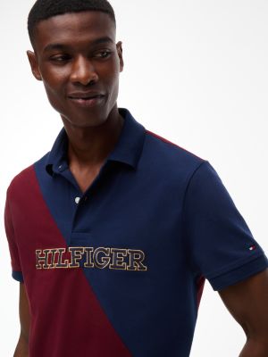 Мужское поло Tommy Hilfiger Regular Fit Diagonal Colorblock Polo, цвет: Красный / Карбоновый тёмно-синий — фото 3