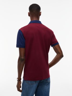 Мужское поло Tommy Hilfiger Regular Fit Diagonal Colorblock Polo, цвет: Красный / Карбоновый тёмно-синий — фото 4