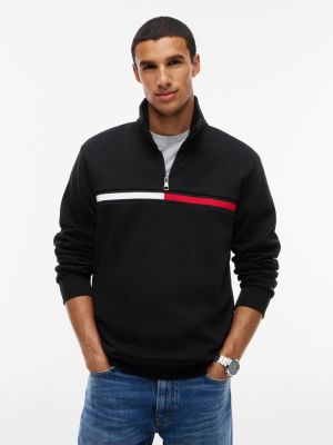 Flag Stripe Logo Quarter-Zip Sweatshirt, Black
