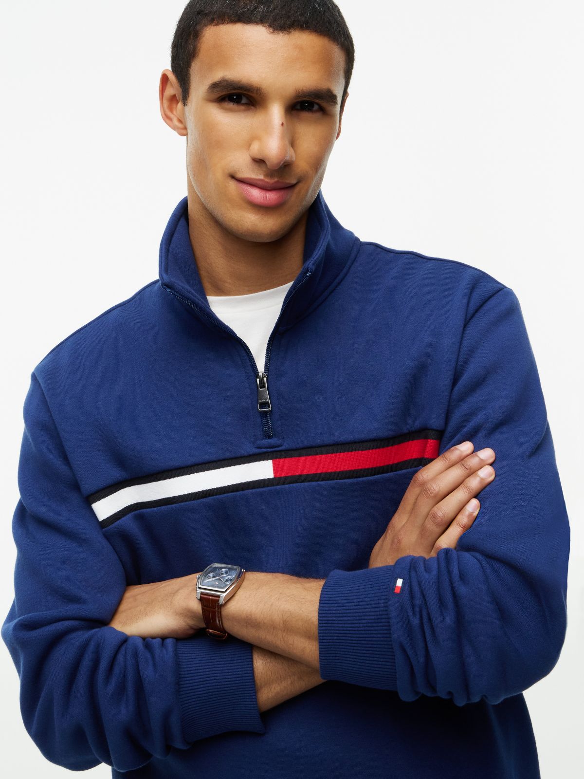 Flag Stripe Logo Quarter-Zip Sweatshirt — Preppy Navy
