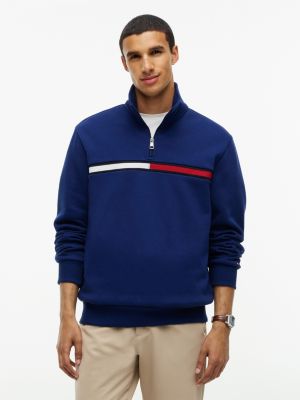 Flag Stripe Logo Quarter-Zip Sweatshirt, Preppy Navy