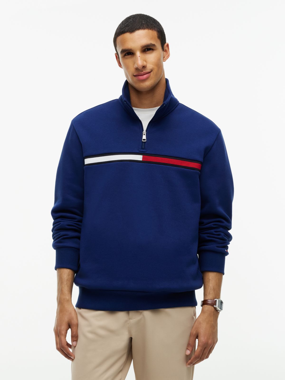 Flag Stripe Logo Quarter-Zip Sweatshirt — Preppy Navy