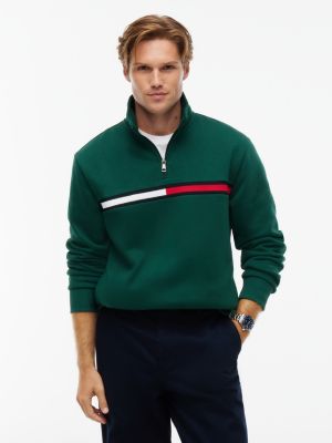 Tommy Hilfiger Men's Flag Stripe Logo Quarter-Zip Sweatshirt - Ornamental Green - XXL