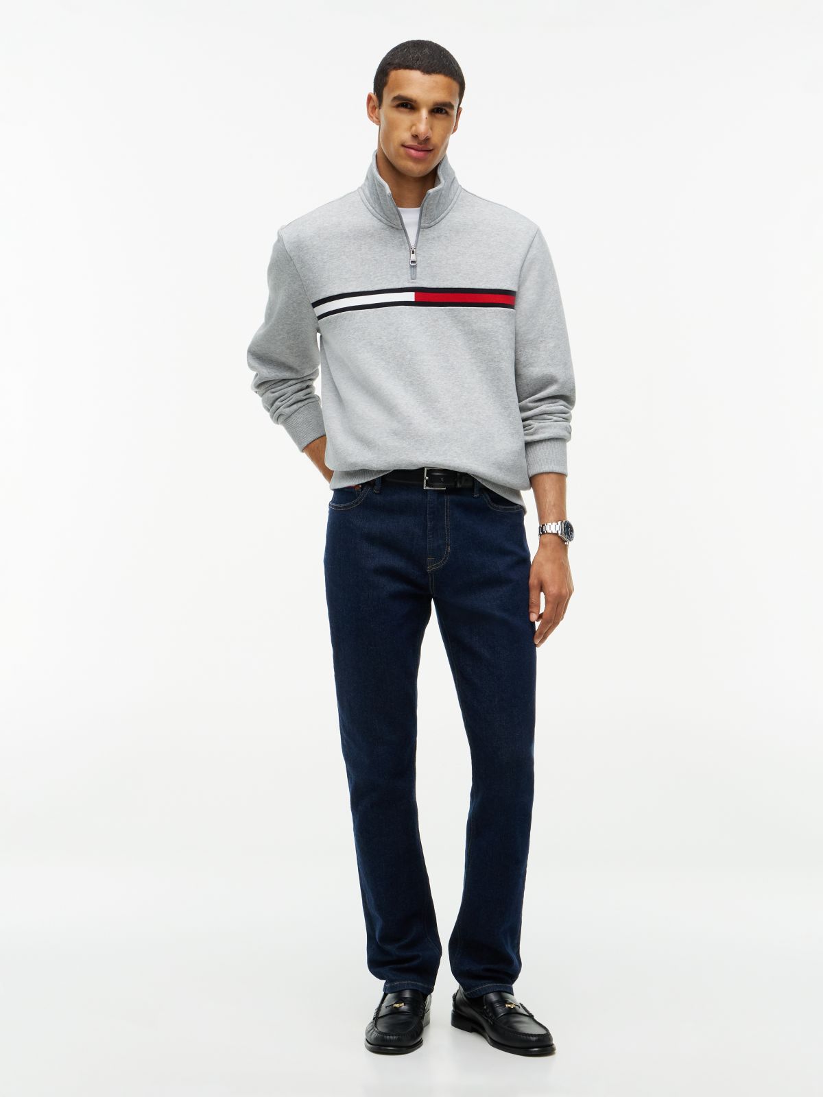 Flag Stripe Logo Quarter-Zip Sweatshirt — Grey Flag