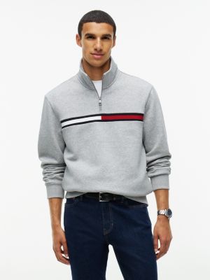 Flag Stripe Logo Quarter-Zip Sweatshirt, Grey Flag