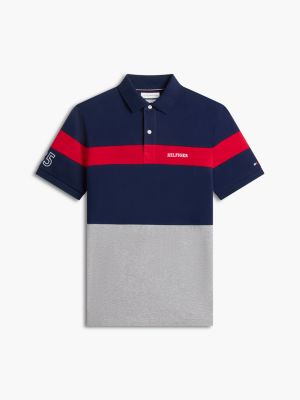 Мужское поло Tommy Hilfiger Regular Fit Hilfiger 85 Colorblock Polo, цвет: Карбоновый тёмно-синий — фото 5