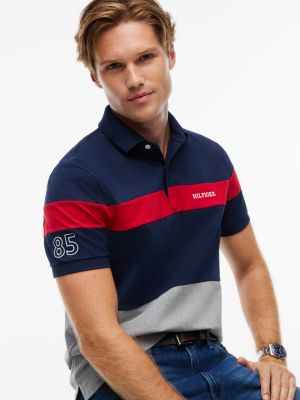 Мужское поло Tommy Hilfiger Regular Fit Hilfiger 85 Colorblock Polo, цвет: Карбоновый тёмно-синий — фото 3