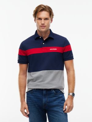 Мужское поло Tommy Hilfiger Regular Fit Hilfiger 85 Colorblock Polo, цвет: Карбоновый тёмно-синий — фото 1