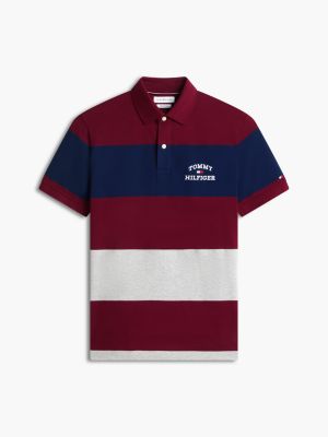 Мужское поло Tommy Hilfiger Regular Fit Striped Polo, цвет: Бордовый — фото 5