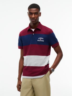 Мужское поло Tommy Hilfiger Regular Fit Striped Polo, цвет: Бордовый — фото 1