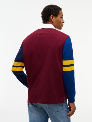 Мужские рубашки Tommy Hilfiger Relaxed Fit Varsity Colorblock Rugby, цвет: Бордовый — фото 4