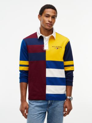 Tommy Hilfiger Men's Relaxed Fit Varsity Colorblock Rugby - Burgundy - S