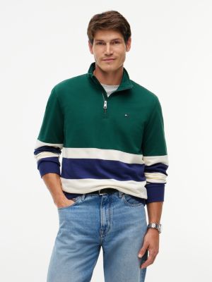 Tommy Hilfiger Men's Rugby Stripe Quarter-Zip Sweatshirt - Ornamental Green - S