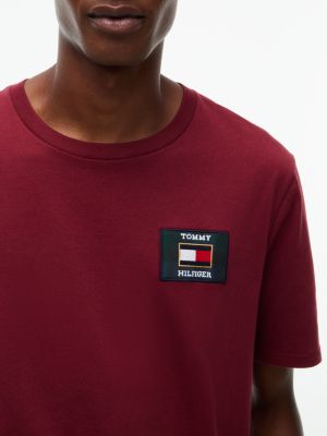 Мужская футболка Tommy Hilfiger Plaid Flag Logo Patch, цвет: Бордовый — фото 3