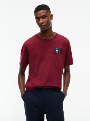 Tommy Hilfiger Men's Plaid Flag Logo Patch T-Shirt - Burgundy - XXL