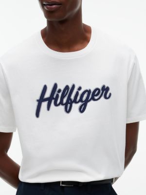 Мужская футболка Tommy Hilfiger Felted Hilfiger Script Logo, цвет: Экрю — фото 3