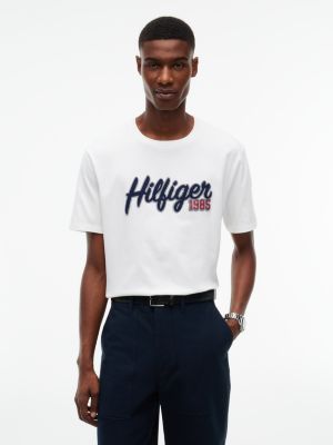 Tommy Hilfiger Men's Felted Hilfiger Script Logo T-Shirt - Ecru - S