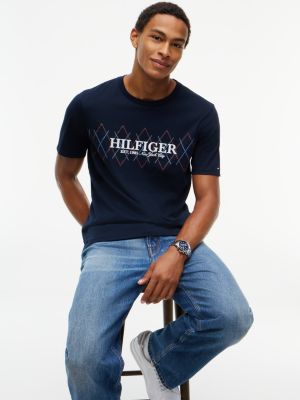 Мужская футболка Tommy Hilfiger Argyle Hilfiger Logo, цвет: Тёмно-синий — фото 3