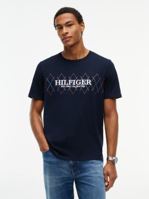 Мужская футболка Tommy Hilfiger Argyle Hilfiger Logo, цвет: Тёмно-синий — фото 1
