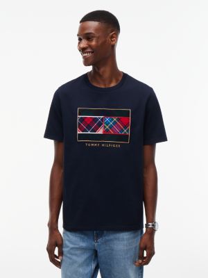 Tartan Flag Logo T-Shirt, Navy Blue