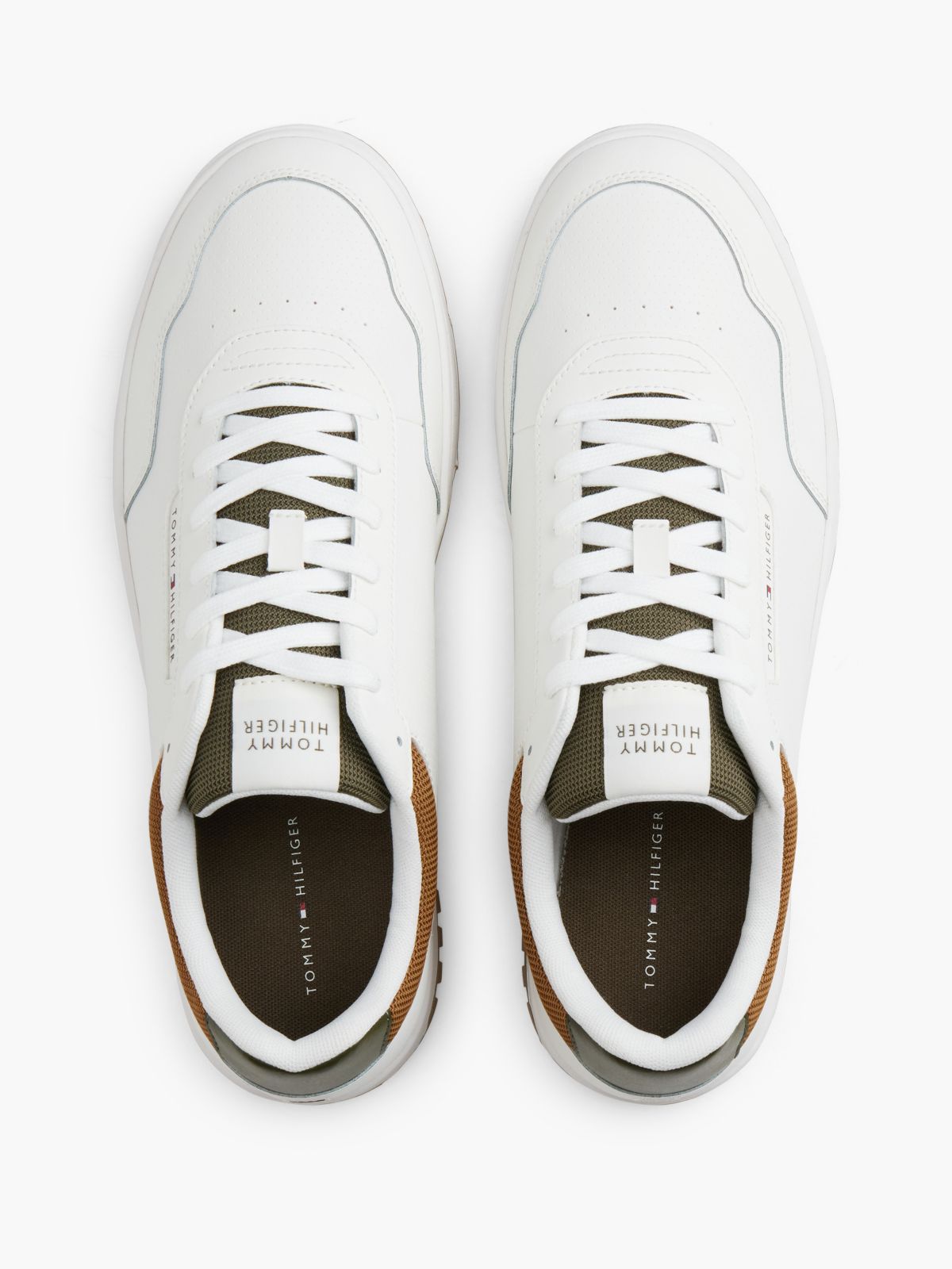 Leather Mix Court Sneaker — Ecru/Army Green