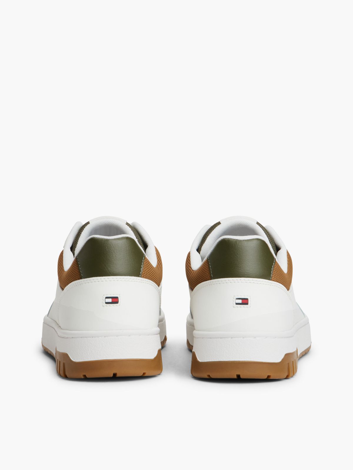 Leather Mix Court Sneaker — Ecru/Army Green