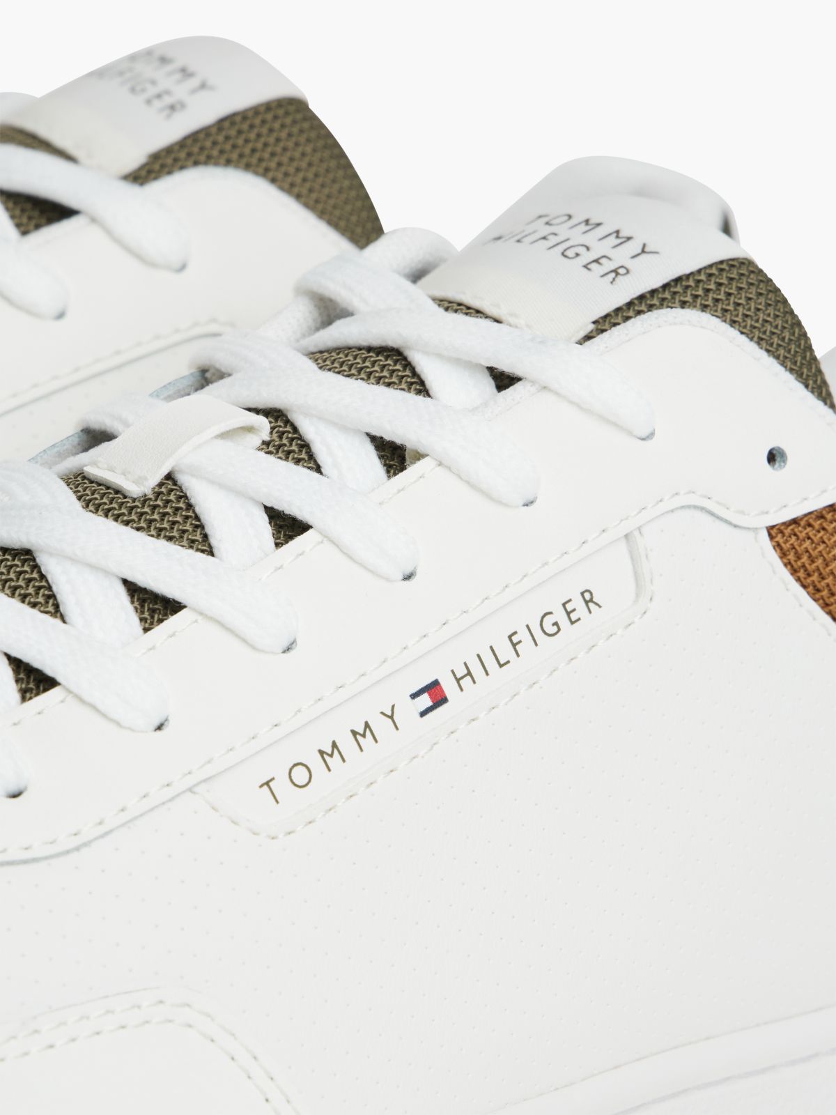 Leather Mix Court Sneaker — Ecru/Army Green