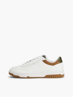Leather Mix Court Sneaker — Ecru/Army Green 7