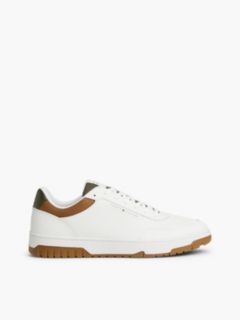 Leather Mix Court Sneaker — Ecru/Army Green 1