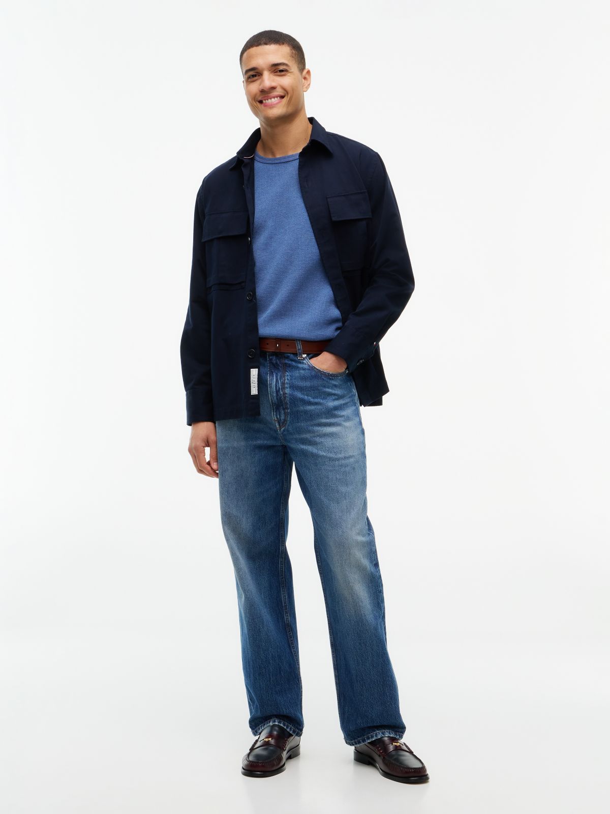 Long-Sleeve Waffle-Knit T-Shirt — Faded Indigo