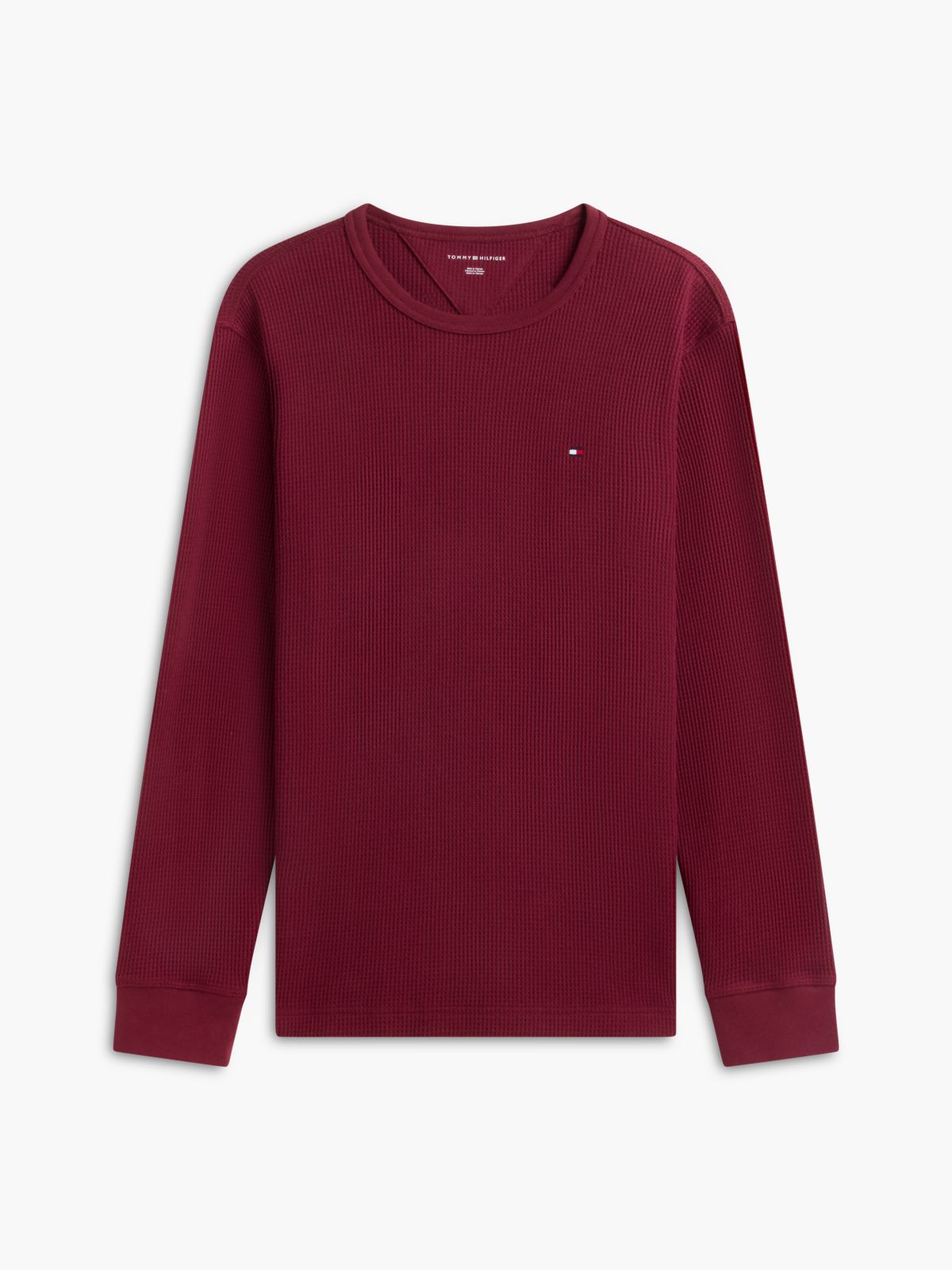 Long-Sleeve Waffle-Knit T-Shirt — Burgundy