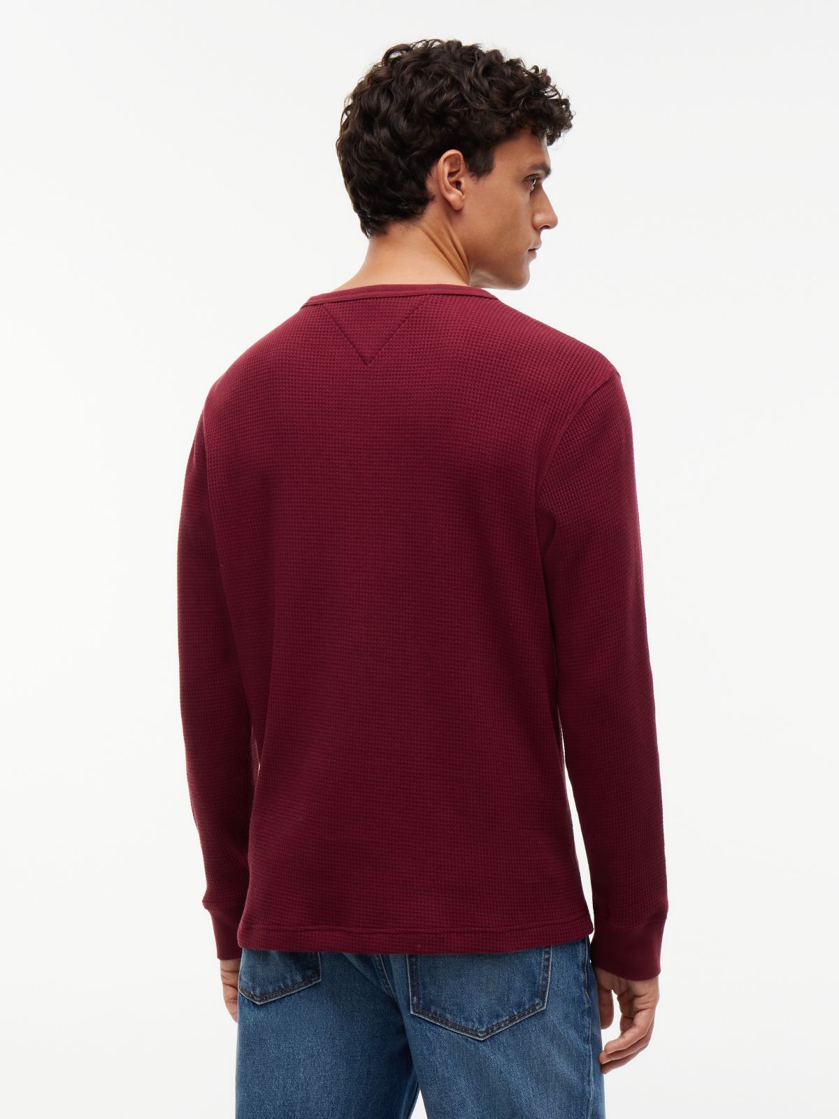 Long-Sleeve Waffle-Knit T-Shirt — Burgundy