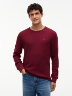 Long-Sleeve Waffle-Knit T-Shirt — Burgundy 1