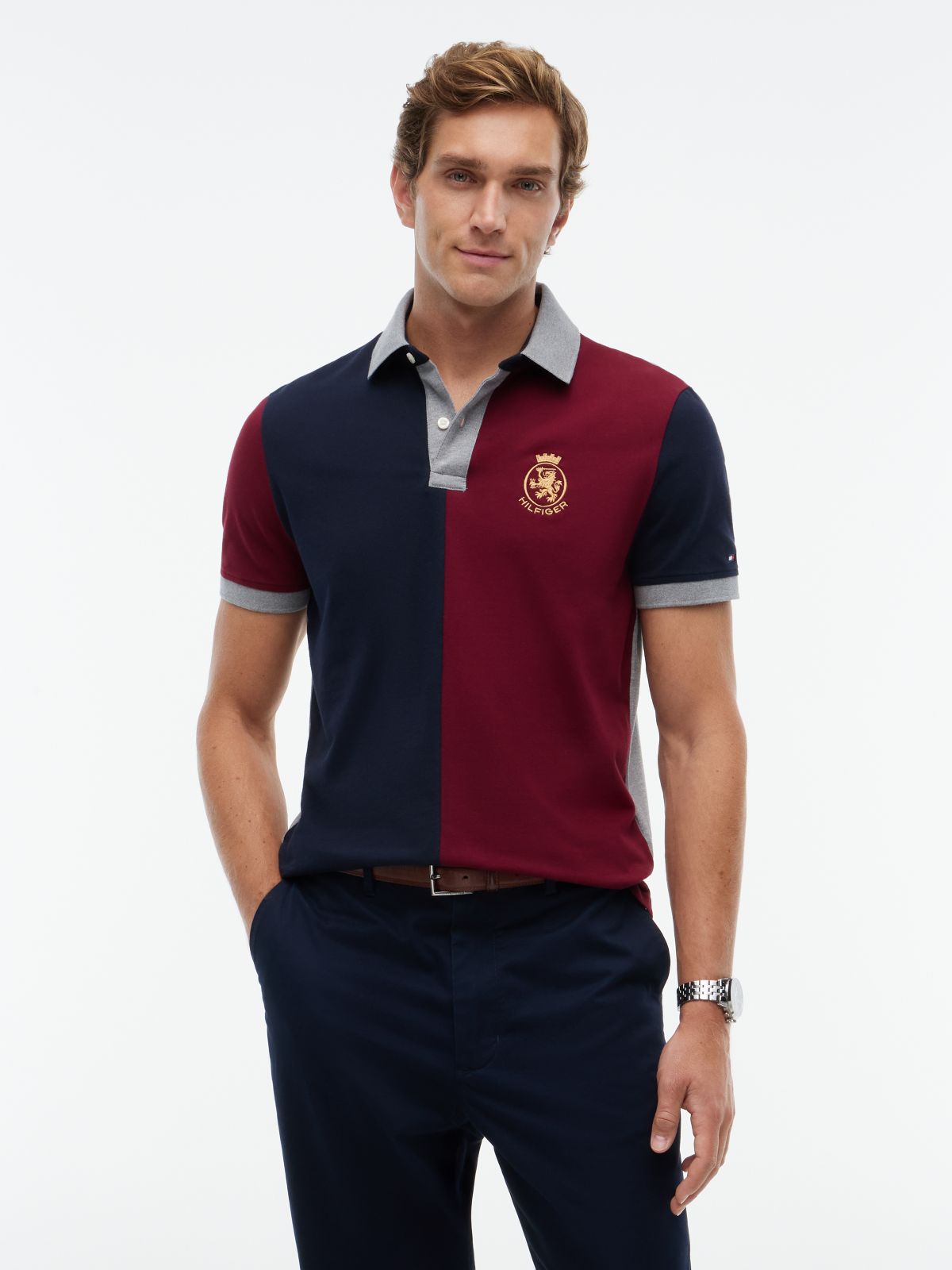 Regular Fit Split Colorblock Polo — Burgundy