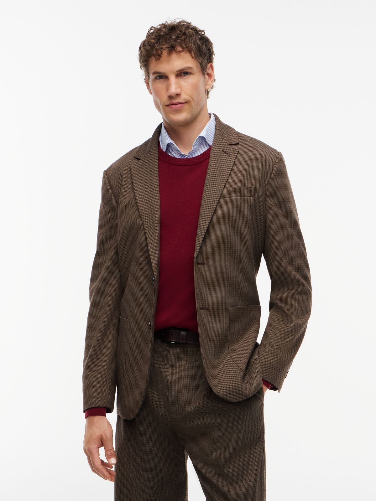 Houndstooth Stretch Twill Blazer — Hunter Brown