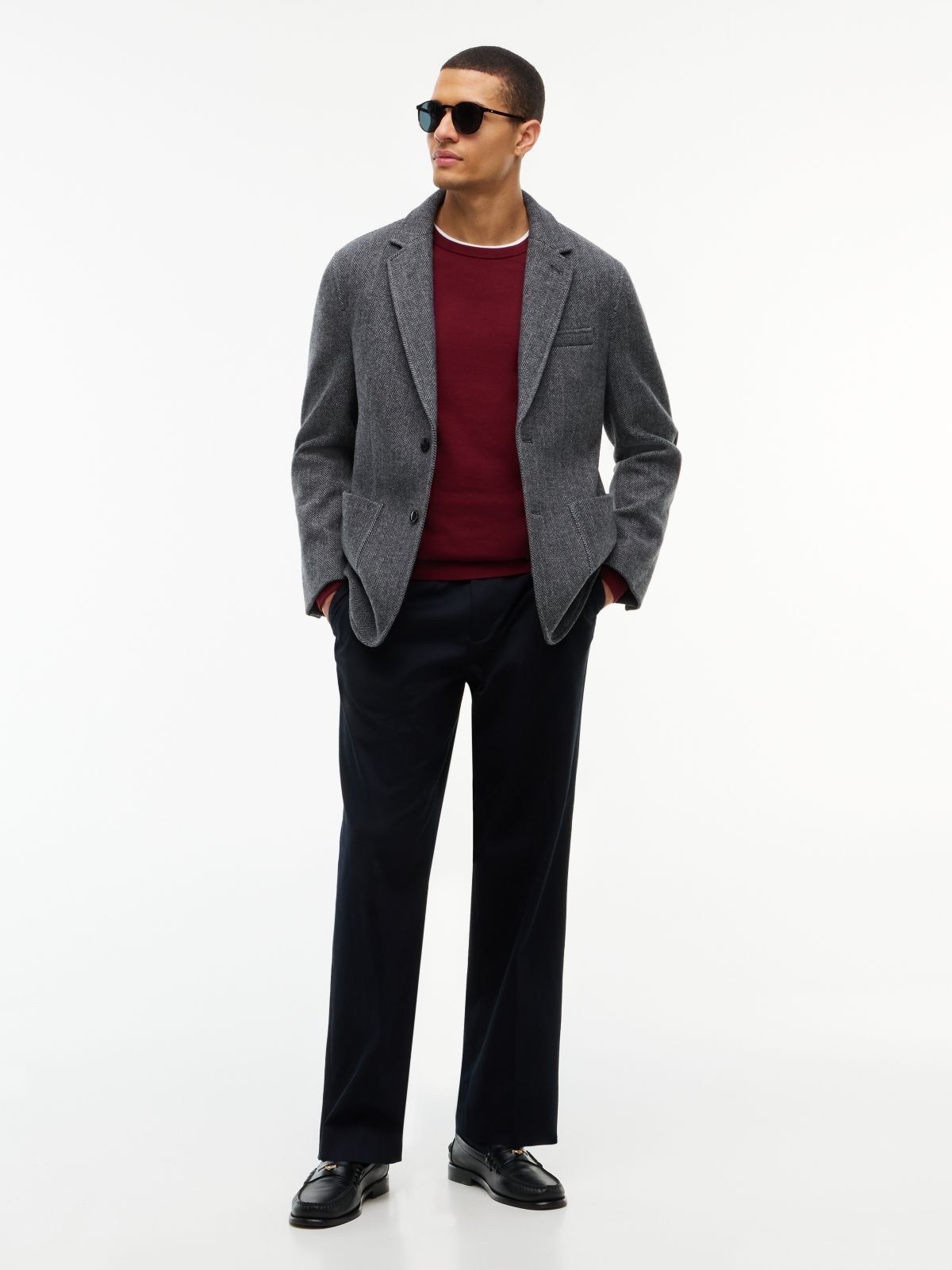 Wool-Blend Herringbone Blazer — Dark Ash