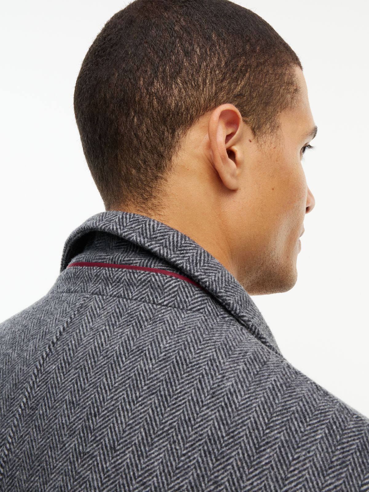 Wool-Blend Herringbone Blazer — Dark Ash