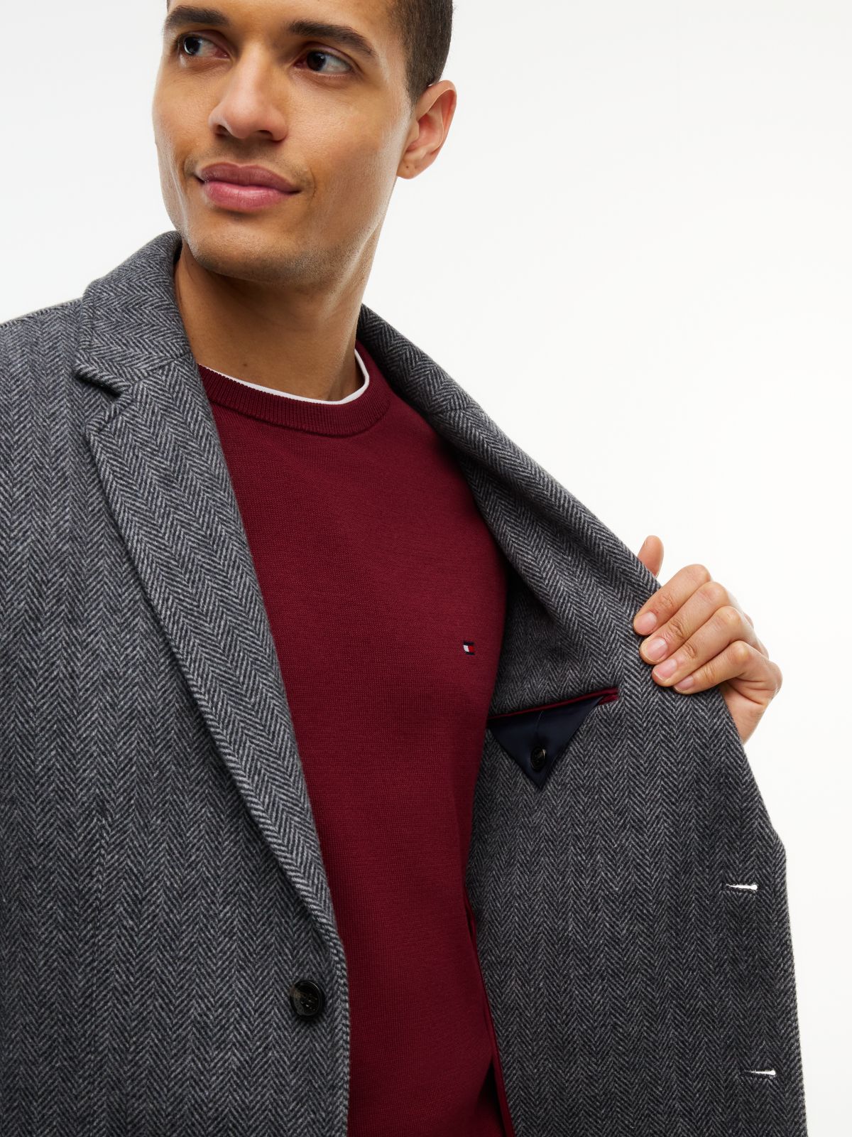Wool-Blend Herringbone Blazer — Dark Ash