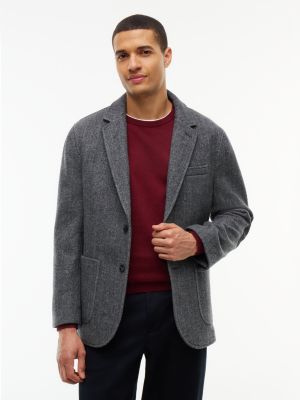Wool-Blend Herringbone Blazer, Dark Ash