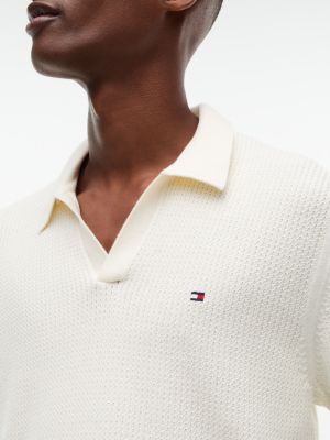 Мужские рубашки Tommy Hilfiger Mini Cable Knit Sweater Polo, цвет: Насыщенный кремовый — фото 3