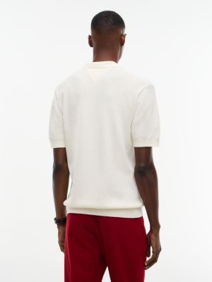 Мужские рубашки Tommy Hilfiger Mini Cable Knit Sweater Polo, цвет: Насыщенный кремовый — фото 4