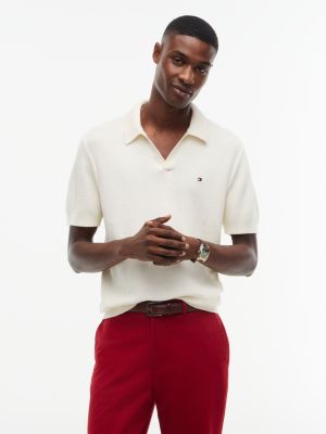 Мужские рубашки Tommy Hilfiger Mini Cable Knit Sweater Polo, цвет: Насыщенный кремовый — фото 1