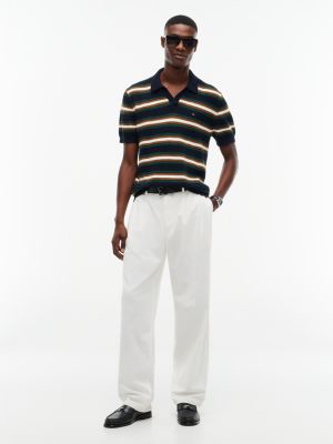 Мужские рубашки Tommy Hilfiger Striped Mini Cable Knit Sweater Polo, цвет: Тёмно-синий — фото 2