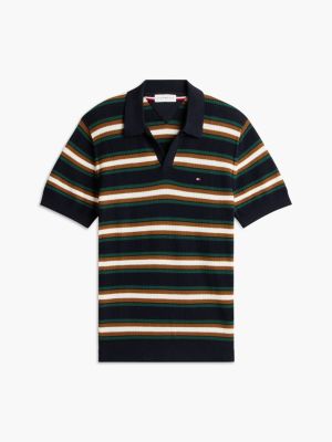 Мужские рубашки Tommy Hilfiger Striped Mini Cable Knit Sweater Polo, цвет: Тёмно-синий — фото 5