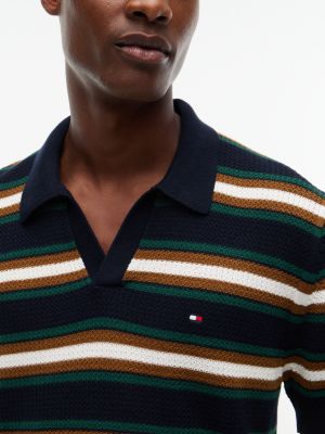 Мужские рубашки Tommy Hilfiger Striped Mini Cable Knit Sweater Polo, цвет: Тёмно-синий — фото 3