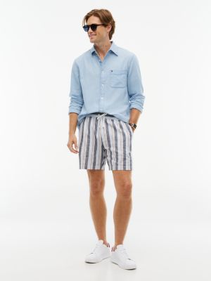 Tommy Hilfiger Men's Striped Linen-Blend 7" Pull-On Short - Optic White - XXL